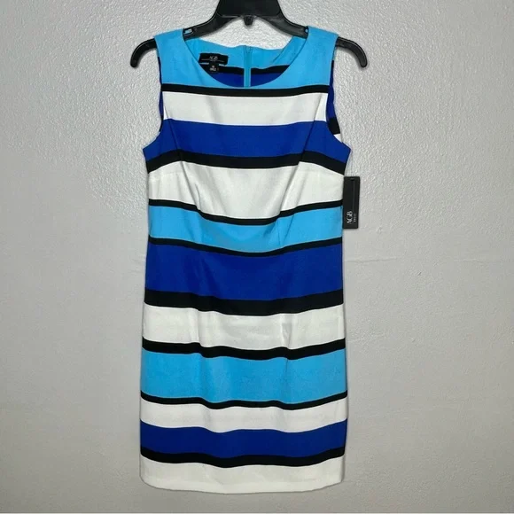 AGB Blue and White Striped Sheath Spring Event Work Business Dress - Picture 1 of 6